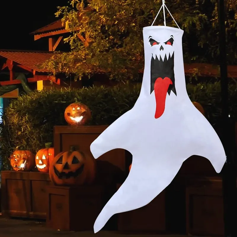 Banner per la decorazione della festa Bandiera della manica a vento con zucca sorridente di Halloween Può essere posizionato su patio, prato, giardino (materiale poliestere).